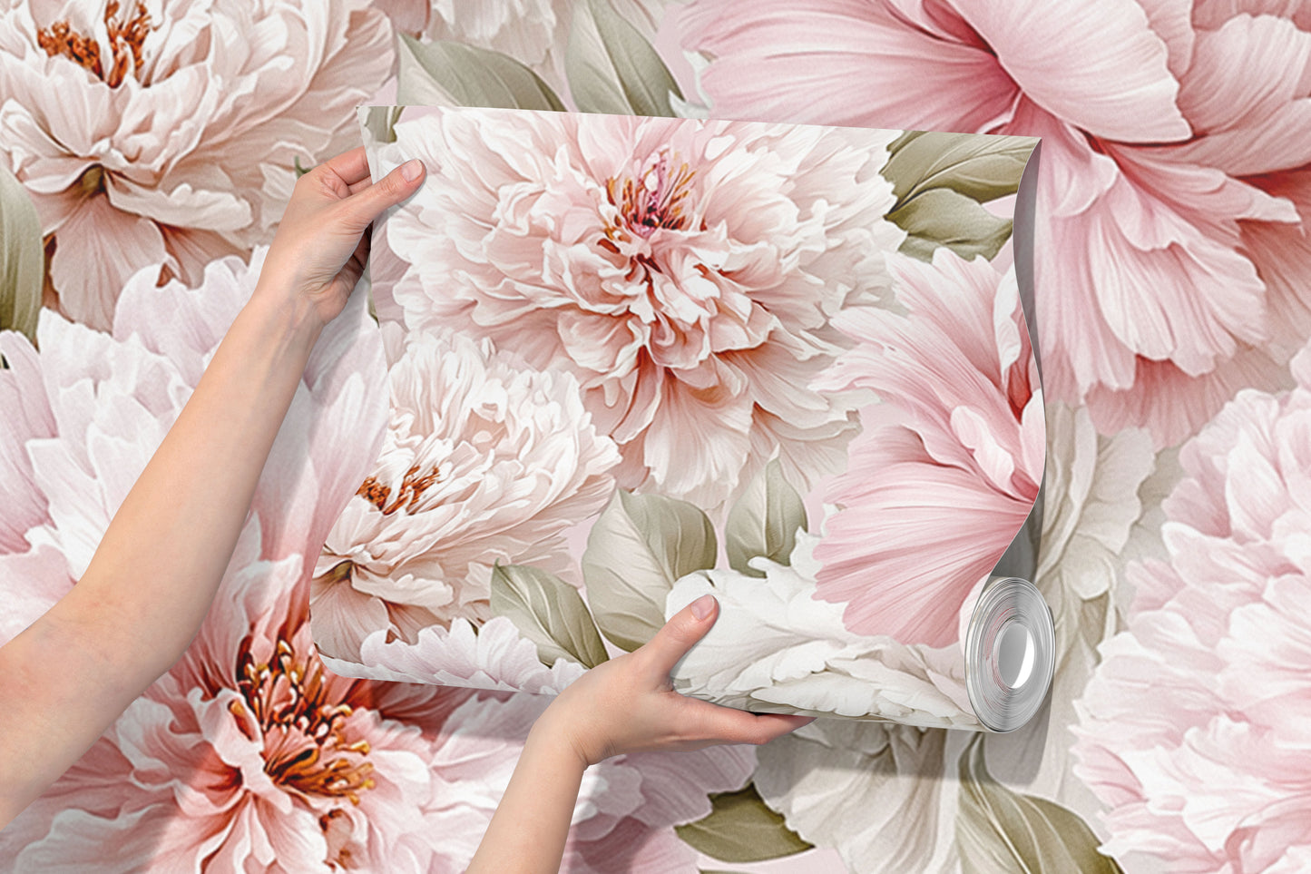 Blush Pink Peony Mural Wallpaper | Romantic Floral Wall Mural