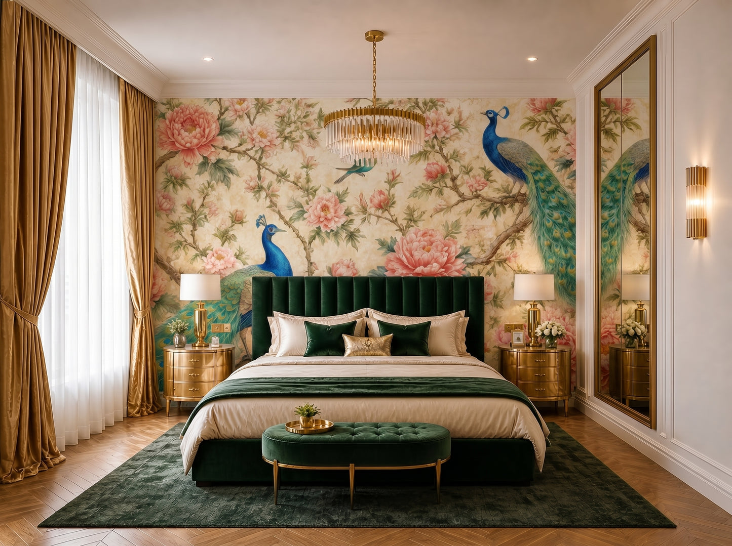 Chinoiserie Peacock & Peony Mural Wallpaper