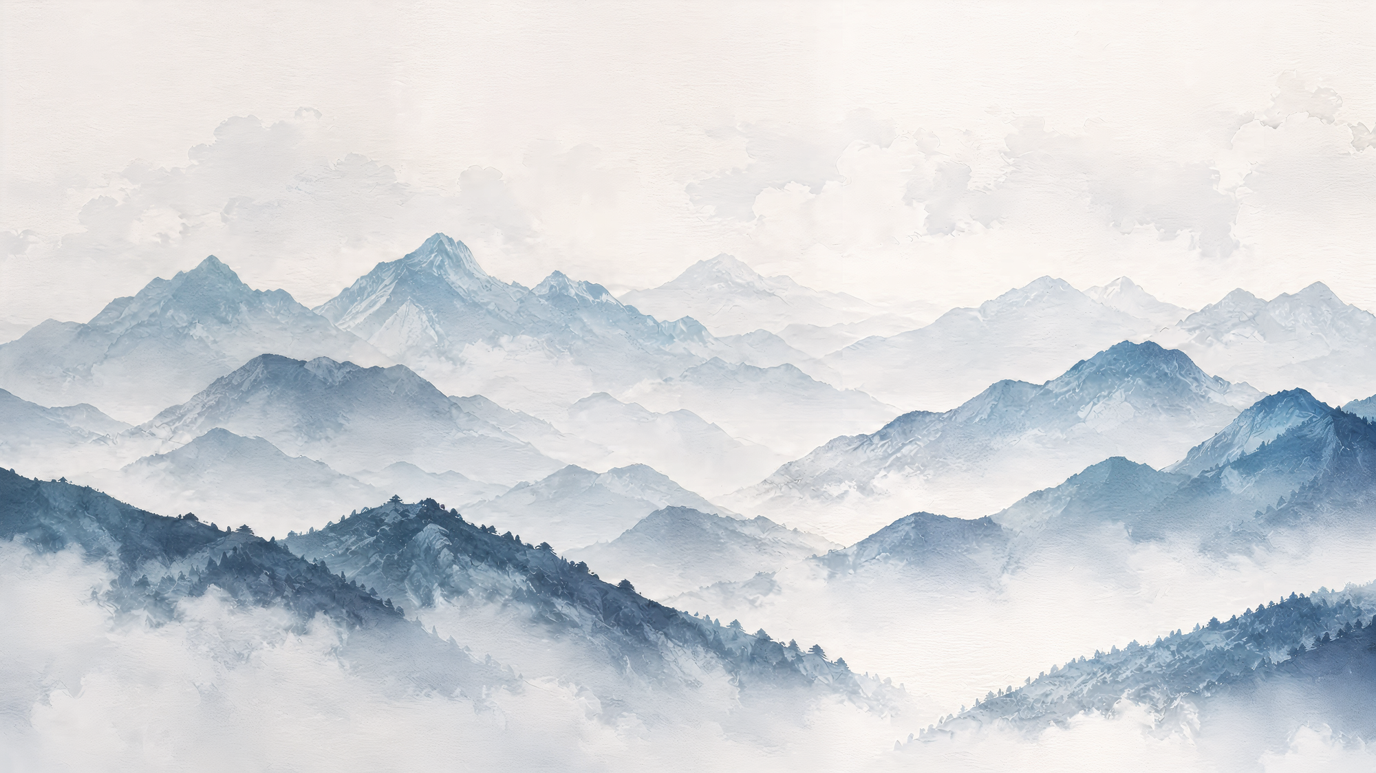 Misty Blue Mountain Wall Mural Wallpaper