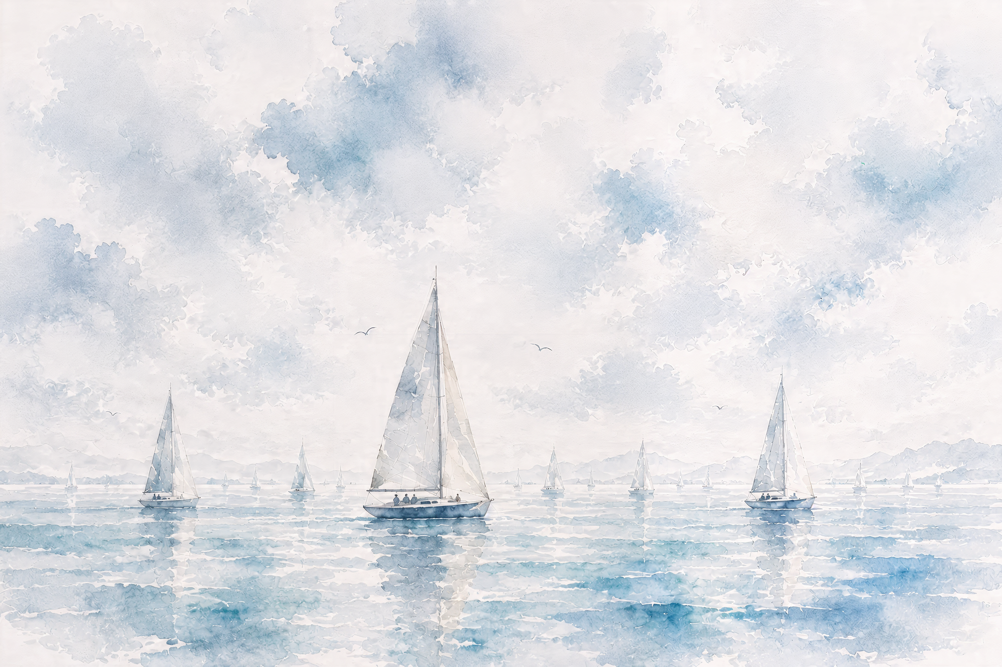 Soft Blue Crystal Sailboat Wall Mural Wallpaper