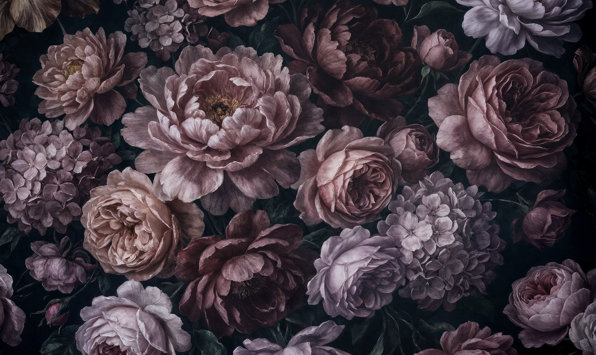 Dark Moody Floral Wallpaper Mural – Vintage Botanical Peony Wall
