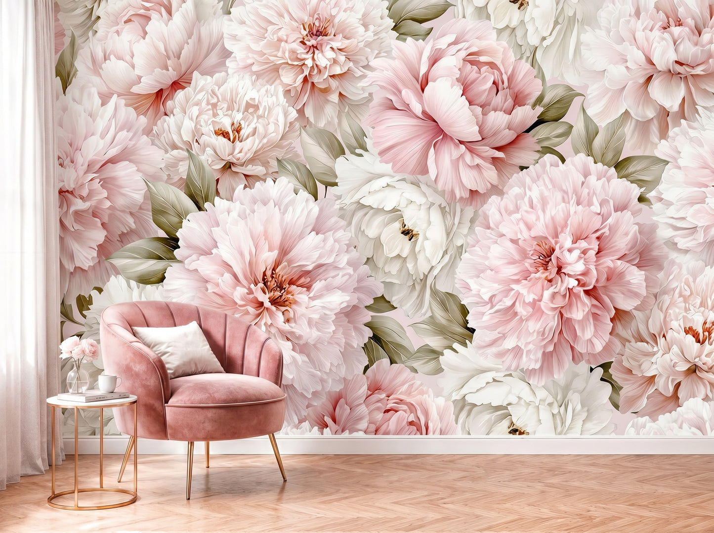 Blush Pink Peony Mural Wallpaper | Romantic Floral Wall Mural