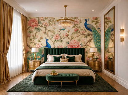 Chinoiserie Peacock & Peony Mural Wallpaper