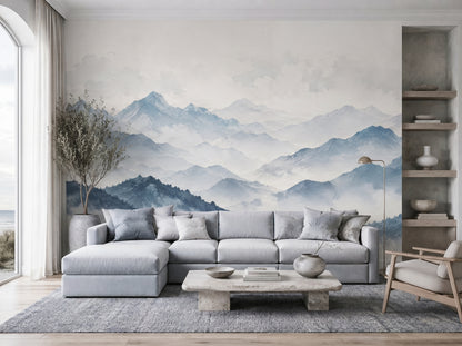 Misty Blue Mountain Wall Mural Wallpaper